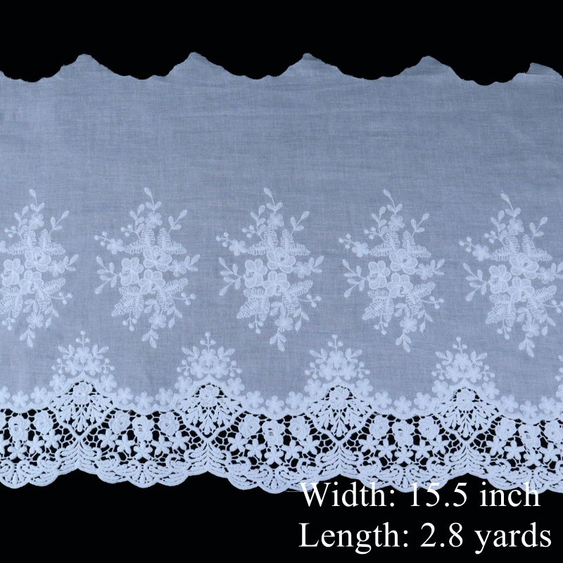 AIETSYEI Eyelet Lace Trim 2.8 Yards 15.5 Inch Wide White Cotton Lace Ribbon Embroidery Ruffle Craft Lace for Sewing, Baby Clothes, Pets Clothes - Image 3