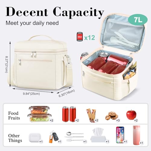 DALINDA Insulated Lunch Bag for Women,Lunch Box Cooler Bag Lightweight Nylon Waterproof Lunch Box LunchBags for Work (Cream,Beige) - Image 3