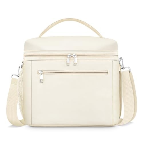 DALINDA Insulated Lunch Bag for Women,Lunch Box Cooler Bag Lightweight Nylon Waterproof Lunch Box LunchBags for Work (Cream,Beige) - Image 1