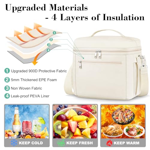 DALINDA Insulated Lunch Bag for Women,Lunch Box Cooler Bag Lightweight Nylon Waterproof Lunch Box LunchBags for Work (Cream,Beige) - Image 2
