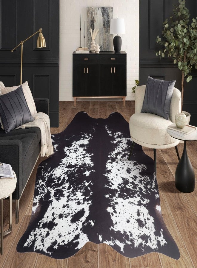 SUNCOWLLY Faux Cowhide Rug 4.6x5.2ft Cow Print Cow Hide Rugs Small Premium Area Carpet Animal Print Rug Western Room Decor for Living Room Bedroom (Black&White) - Image 1