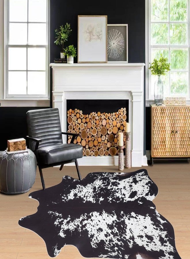 SUNCOWLLY Faux Cowhide Rug 4.6x5.2ft Cow Print Cow Hide Rugs Small Premium Area Carpet Animal Print Rug Western Room Decor for Living Room Bedroom (Black&White) - Image 5