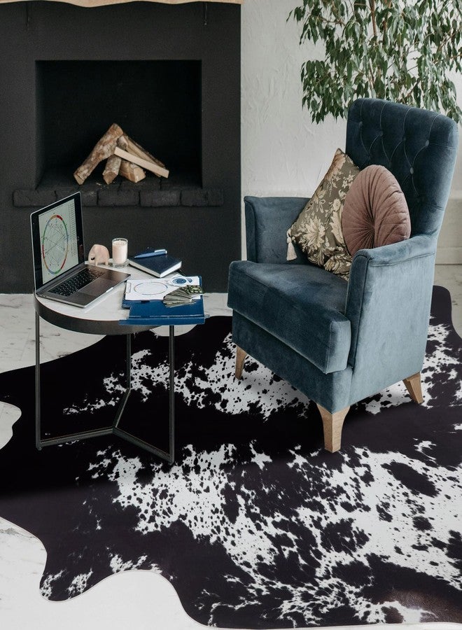 SUNCOWLLY Faux Cowhide Rug 4.6x5.2ft Cow Print Cow Hide Rugs Small Premium Area Carpet Animal Print Rug Western Room Decor for Living Room Bedroom (Black&White) - Image 3