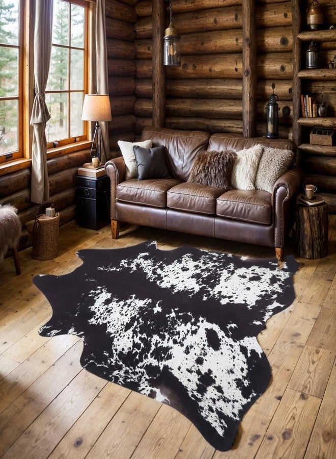 SUNCOWLLY Faux Cowhide Rug 4.6x5.2ft Cow Print Cow Hide Rugs Small Premium Area Carpet Animal Print Rug Western Room Decor for Living Room Bedroom (Black&White) - Image 2