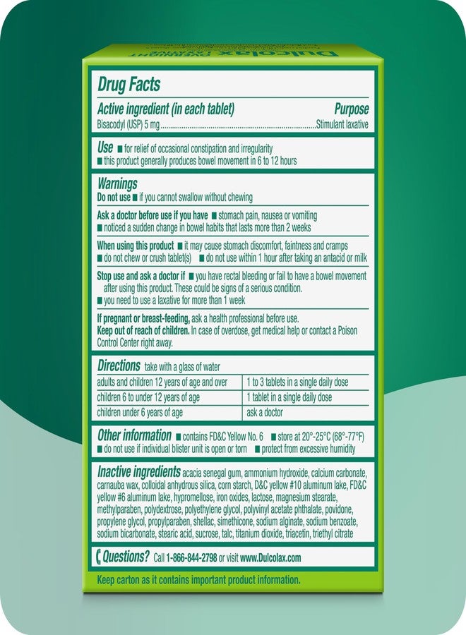 Dulcolax Stimulant Laxative Tablets, Predictable & Effective Constipation Relief, Relieves Straining & Bloating, Bisacodyl 5 mg, 50 Count - Image 3