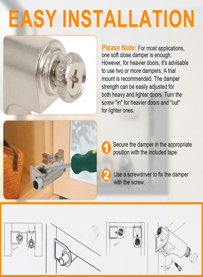 Dpwrrot 25 Packs Soft Close Cabinet Door Damper, Adjustable Slow Close Door Dampers, Soft Close Damper for Smooth Closure & Noise Reduction, Universal Hydraulic Buffer for Cabinet Doors/Bookcases/Kitchen - Image 5