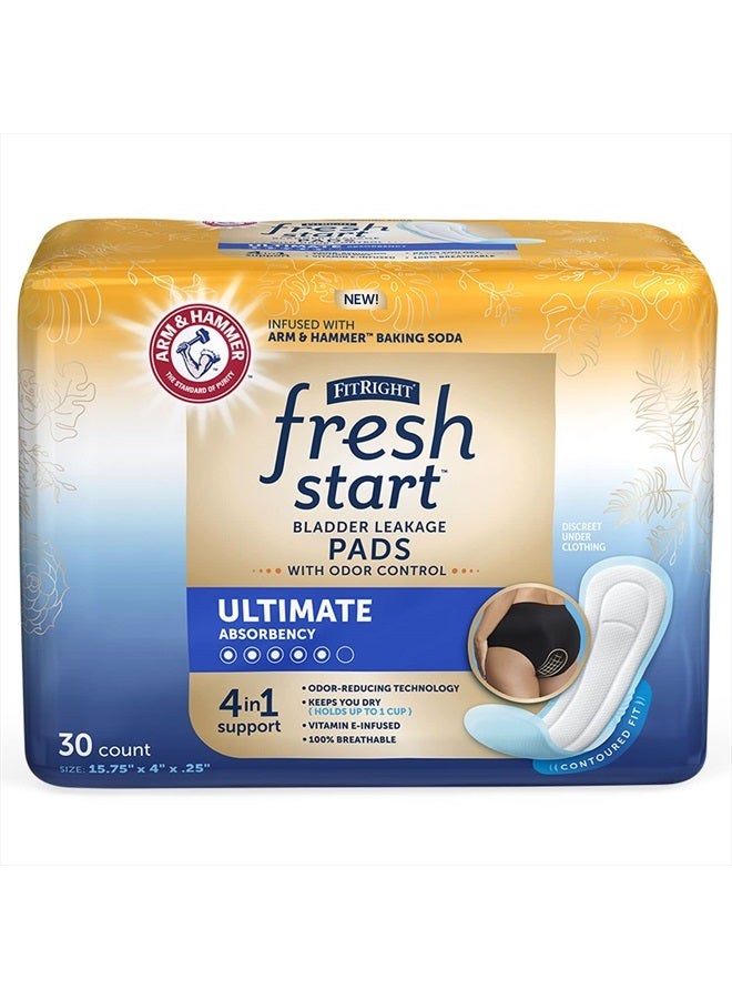 Fresh Start FitRight Fresh Start Postpartum and Incontinence Pads for Women, Ultimate Absorbency, 30 Count  - Image 1