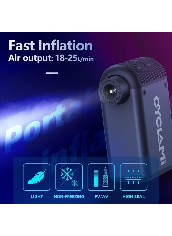 Cyclami CYCLAMI Mini Electric Bike Pump, Portable Tire Pump 100PSI Bicycle Tube Inflator Air Pump with Presta/Schrader Valve Aluminium for Road/Mountain Bikes, Type-C Rechargeable Battery  - Image 3