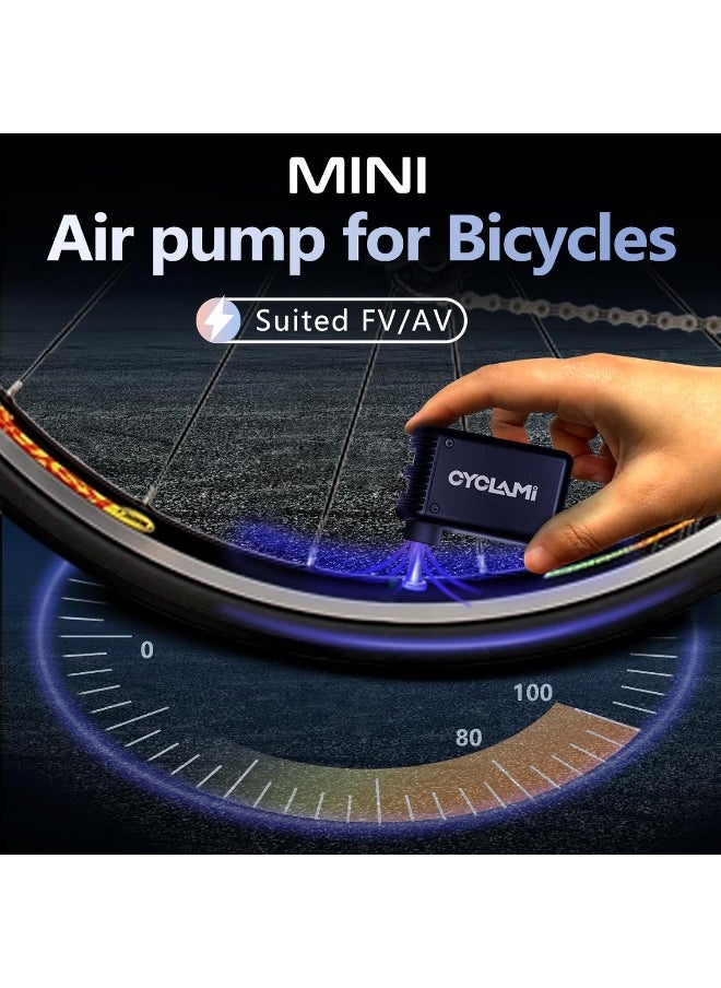 Cyclami CYCLAMI Mini Electric Bike Pump, Portable Tire Pump 100PSI Bicycle Tube Inflator Air Pump with Presta/Schrader Valve Aluminium for Road/Mountain Bikes, Type-C Rechargeable Battery  - Image 2