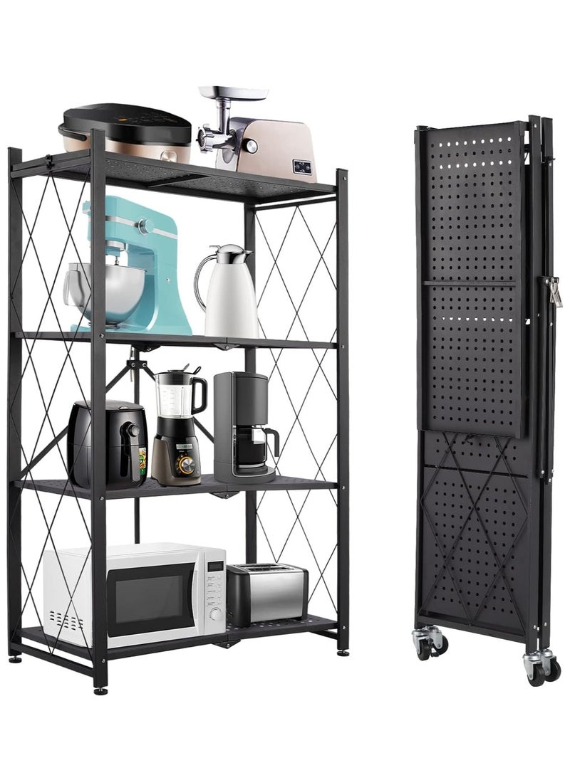 KADRAMA 4 Tier Storage Rack Thickened Foldable Storage Rack with Wheels,No Assembly,Large Capacity Shelves,Heavy-Duty Scratch-Resistant Metal Shelving Rolling Cart for Garage, Kitchen, Basement, Pantry(Black)  - Image 2