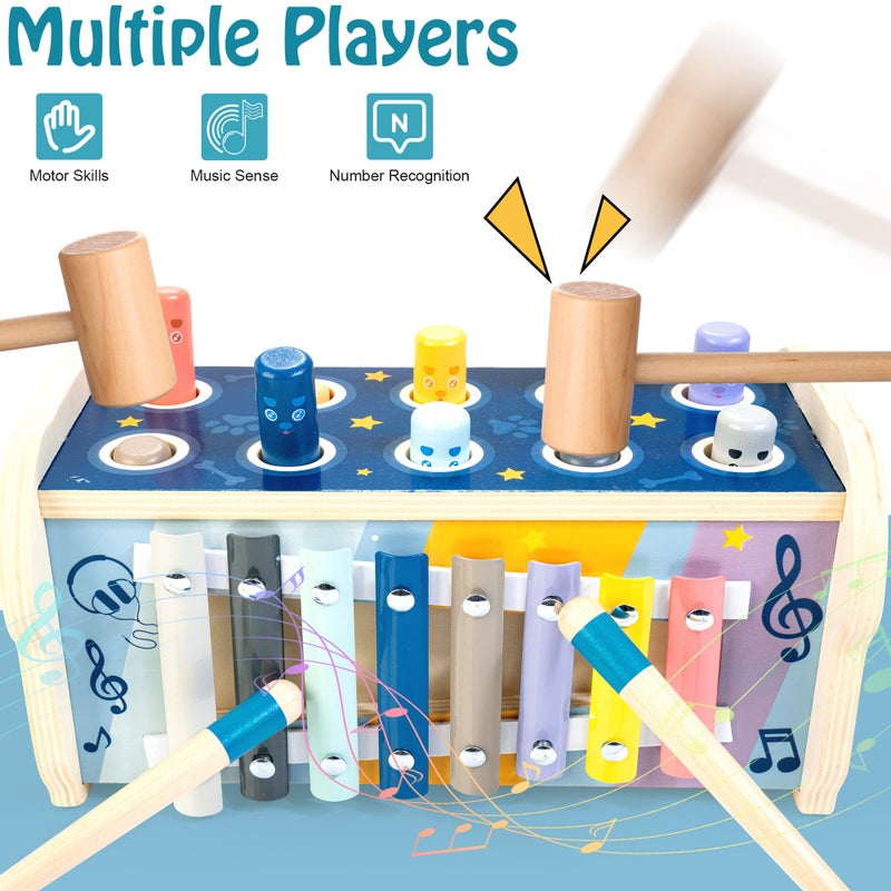 KIDWILL Montessori Pounding Toy for 1 2 Year Olds Wooden Hammering & Activity Board with Xylophone, Number Maze, Pounding Bench Educational Toddler Gift Toys Age 1-3 - Image 5
