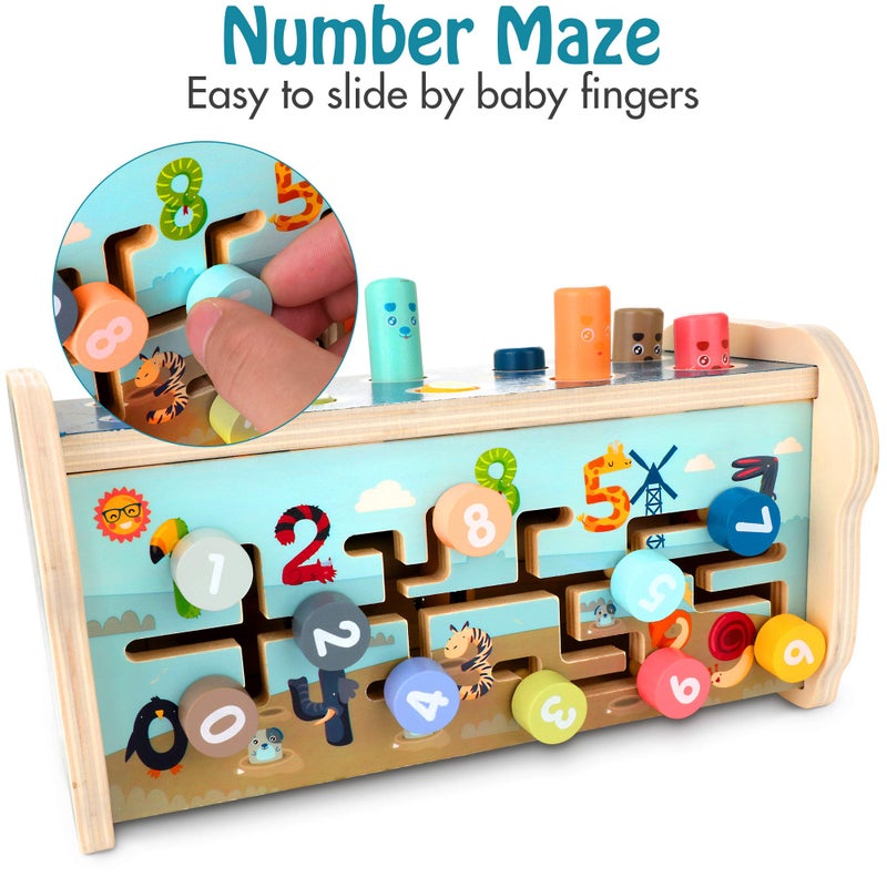 KIDWILL Montessori Pounding Toy for 1 2 Year Olds Wooden Hammering & Activity Board with Xylophone, Number Maze, Pounding Bench Educational Toddler Gift Toys Age 1-3 - Image 4