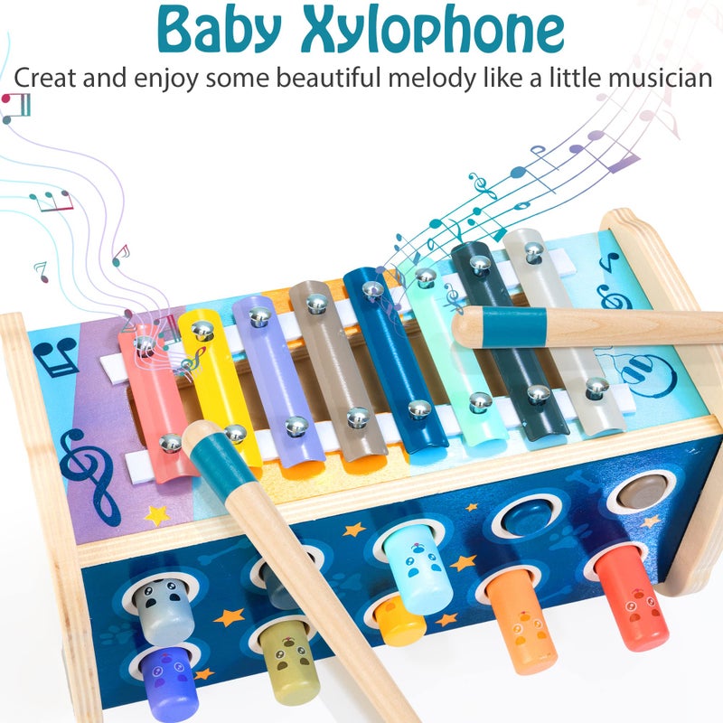 KIDWILL Montessori Pounding Toy for 1 2 Year Olds Wooden Hammering & Activity Board with Xylophone, Number Maze, Pounding Bench Educational Toddler Gift Toys Age 1-3 - Image 3