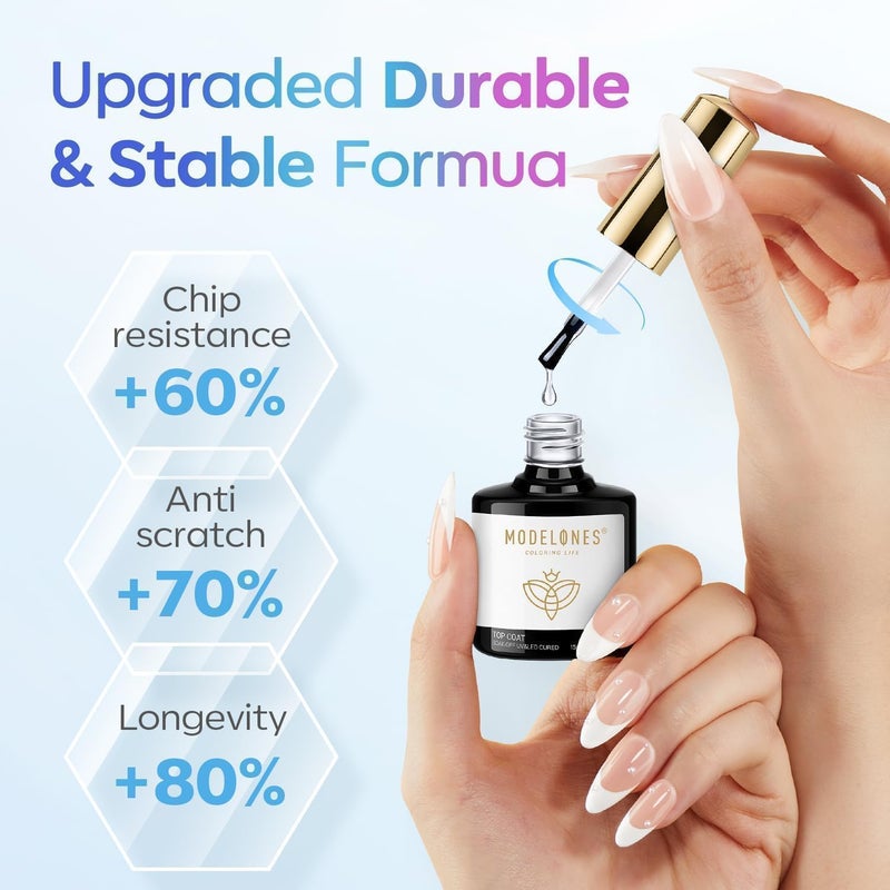 modelones موديلونيس طلاء أظافر جل - 15 مل بدون مسح، لامع عالي اللمعان وطويل الأمد لطلاء الأظافر الشفاف والأظافر الأكريليكية، للاستخدام المنزلي وصالونات الأظافر - Image 5