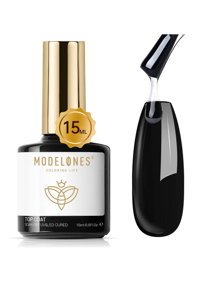 modelones - modelones Gel Nail Polish Top Coat- 15ml No Wipe, High Gloss Shiny Long Lasting Top Gel for Clear Nail Gel and Acrylic Nails, for Home DIY and Nail Salon - Image 1