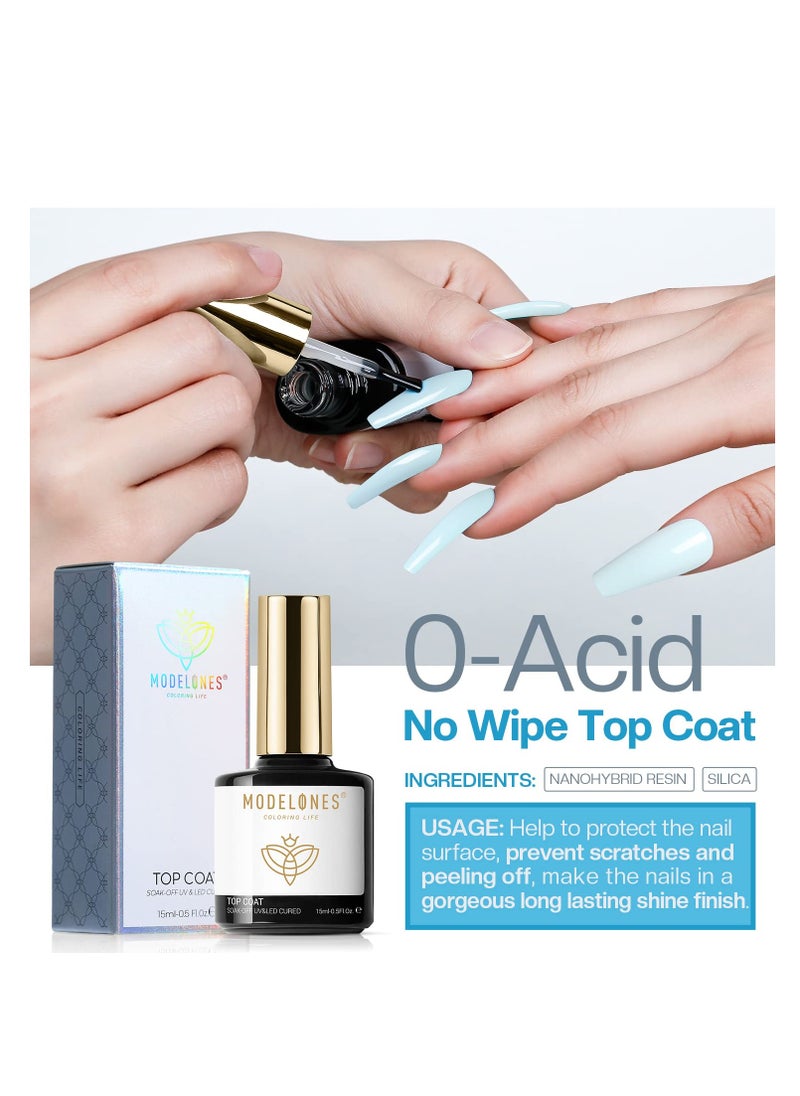 modelones - modelones Gel Nail Polish Top Coat- 15ml No Wipe, High Gloss Shiny Long Lasting Top Gel for Clear Nail Gel and Acrylic Nails, for Home DIY and Nail Salon - Image 1