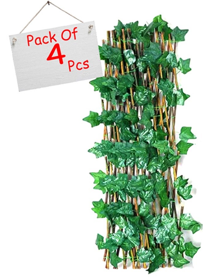 LINGWEI 5 Pcs Bamboo Wooden Fence with Artificial Plants Green Leaves Expandable Wicker for Home Garden Decoration  - Image 1