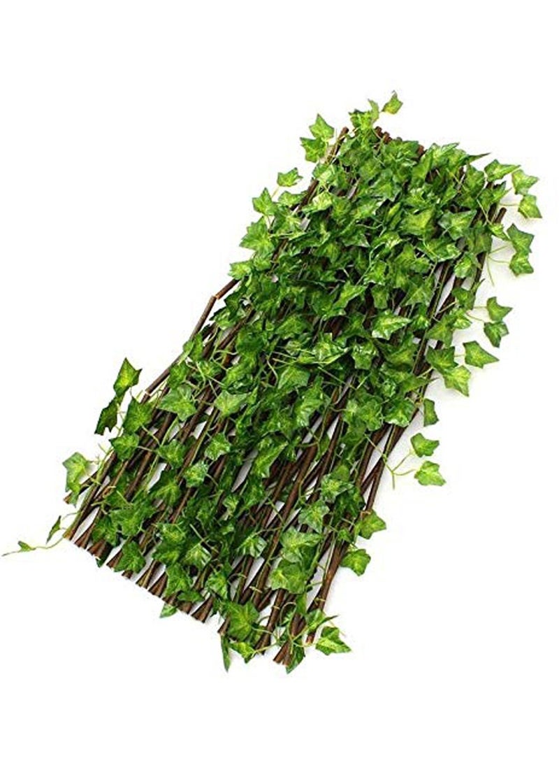LINGWEI 5 Pcs Bamboo Wooden Fence with Artificial Plants Green Leaves Expandable Wicker for Home Garden Decoration  - Image 5