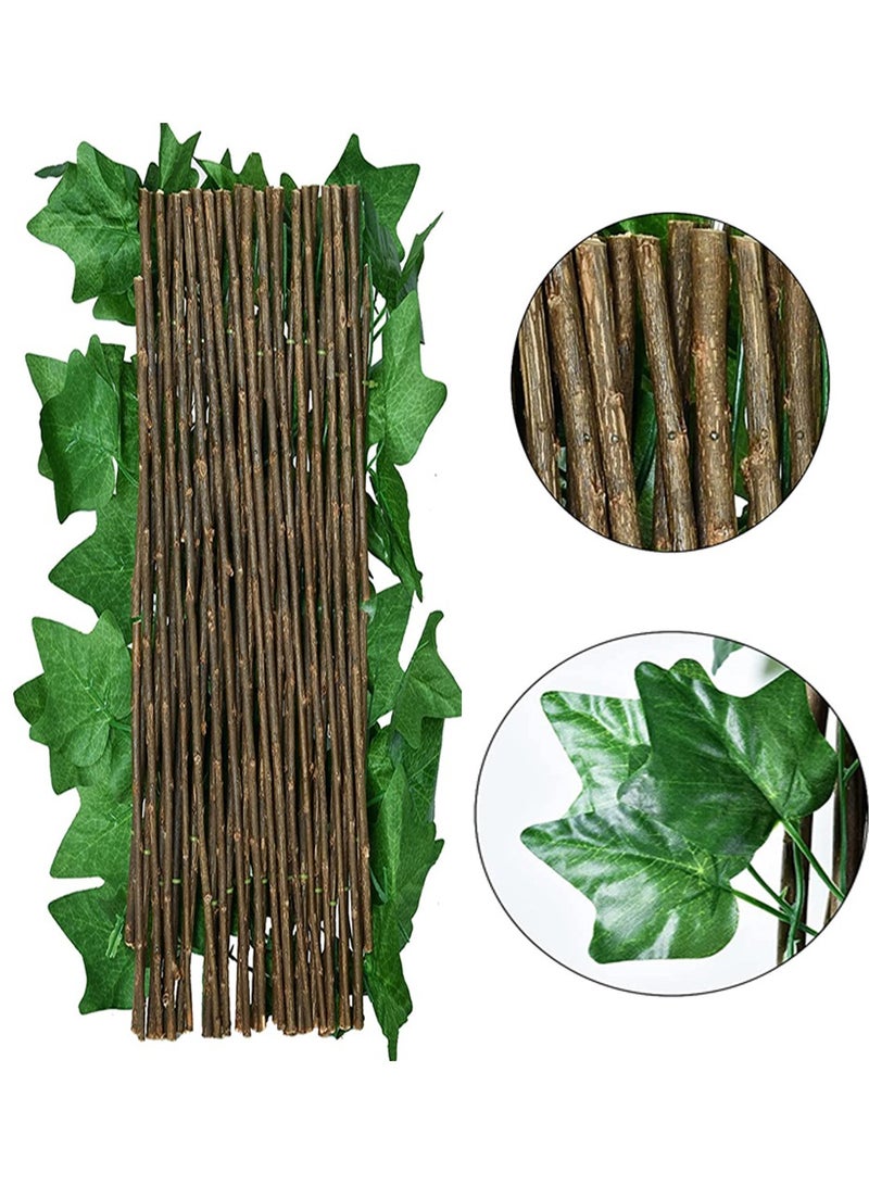 LINGWEI 5 Pcs Bamboo Wooden Fence with Artificial Plants Green Leaves Expandable Wicker for Home Garden Decoration  - Image 3