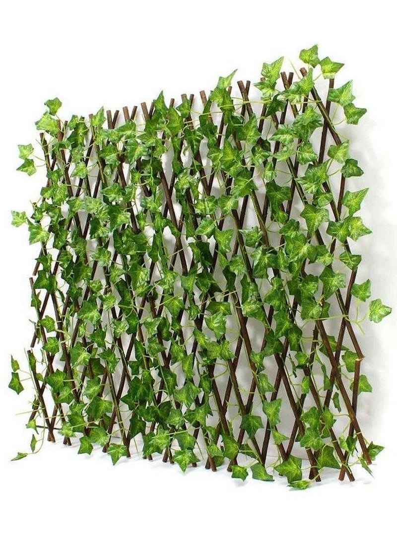 LINGWEI 5 Pcs Bamboo Wooden Fence with Artificial Plants Green Leaves Expandable Wicker for Home Garden Decoration  - Image 4