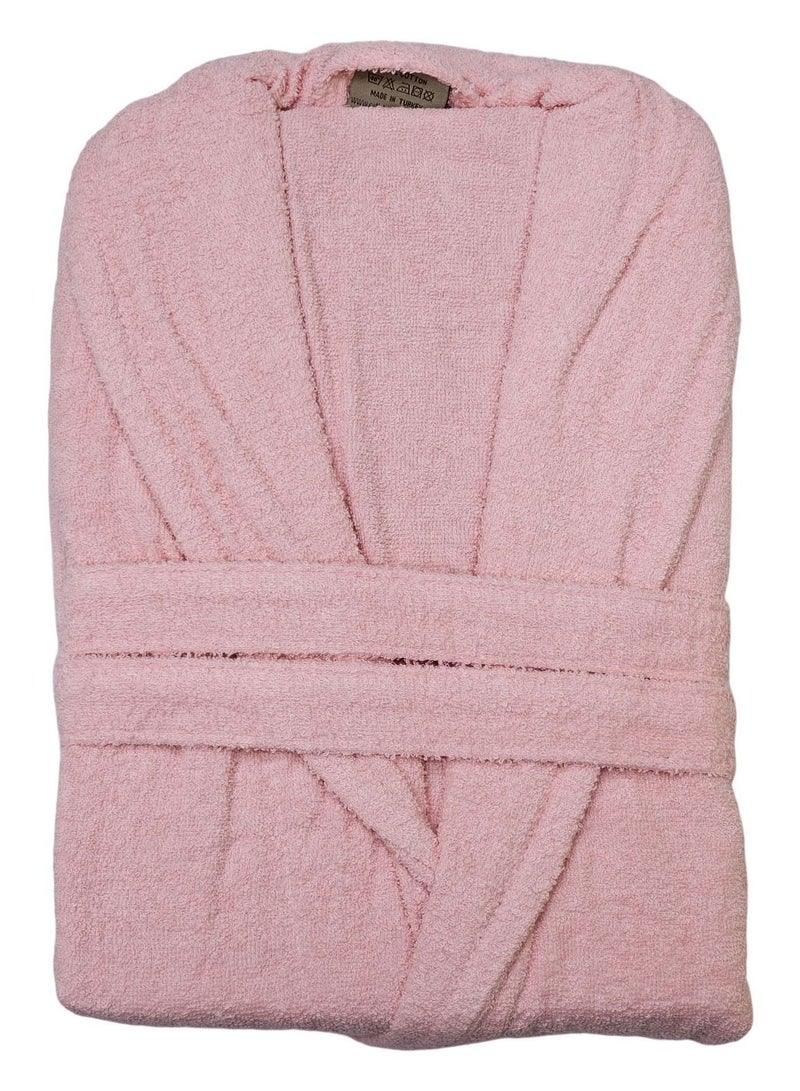 My VITA Turkish Cotton Bathrobe Terry Unisex with Dual Pockets, Belt and Shawl Collar Light Pink One Size  - Image 1