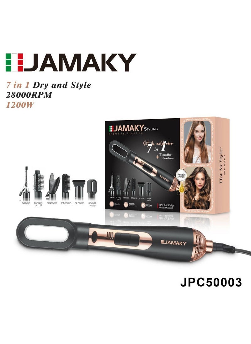 JAMAKY Italy {Jamaki 7 in 1 Hair Styling Spray 1200 Watts Multi-purpose, including all hair attachments, dries and straightens hair easily to create the best high-quality hairstyles - jpc50003 1200.0 Watts Black  - Image 1