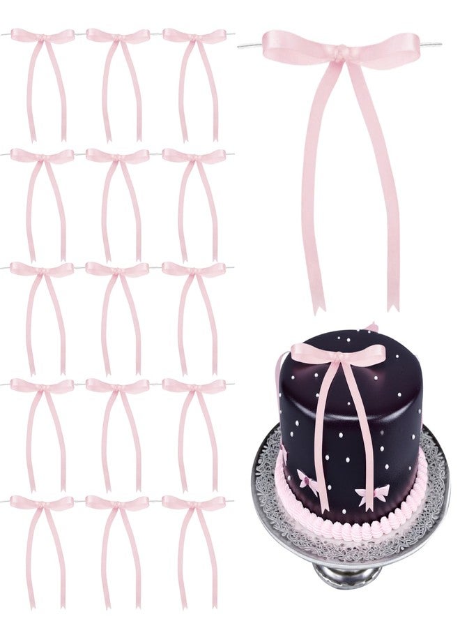 AKLVBL 5x7 Inch Pink Satin Ribbon Twist Tie Bows for Gift Wrapping - 50 Counts - Image 1