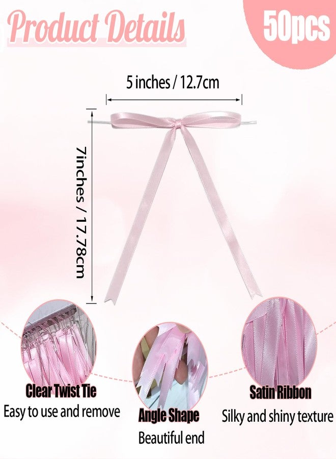 AKLVBL 5x7 Inch Pink Satin Ribbon Twist Tie Bows for Gift Wrapping - 50 Counts - Image 3