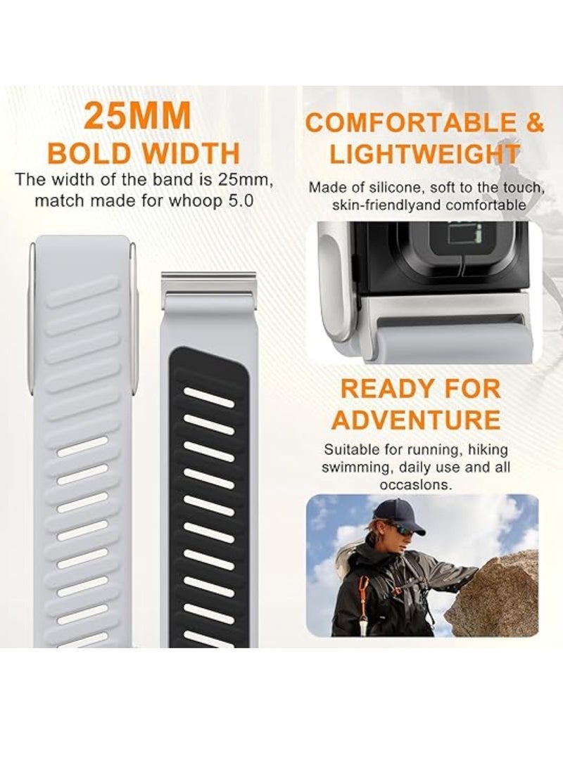 Rugged Comfort Silicone Wristband Compatible with WHOOP 5.0 Band, Durable Soft Silicone Breathable Sport Adjustable Waterproof Loop Replacement Bands for Men Women with Metal Frame Connector (Light Grey Black) - Image 5
