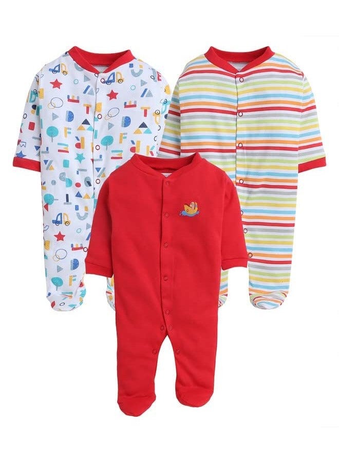 TiniBerry 100% Cotton Rompers Sleepsuits Jumpsuit Baby Boy's and Baby Girl’s Bodysuits Cotton Full Sleeve Rompers Gift Set Full Sleeves Onesies for Infant Pack of 3 (0-3 Months, Red) - Image 1