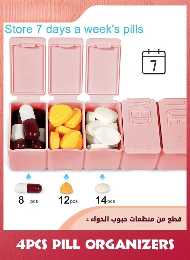 EETU 7 Day Pill Organizer,4 Pack Weekly Pill Organizer For Vitamin,Travel Pill Organizer,Dustproof and Moisture Proof Daily Pill Storage Box To Hold Vitamins, Medication and Fish Oil,2 Pink 2 Beige - Image 4