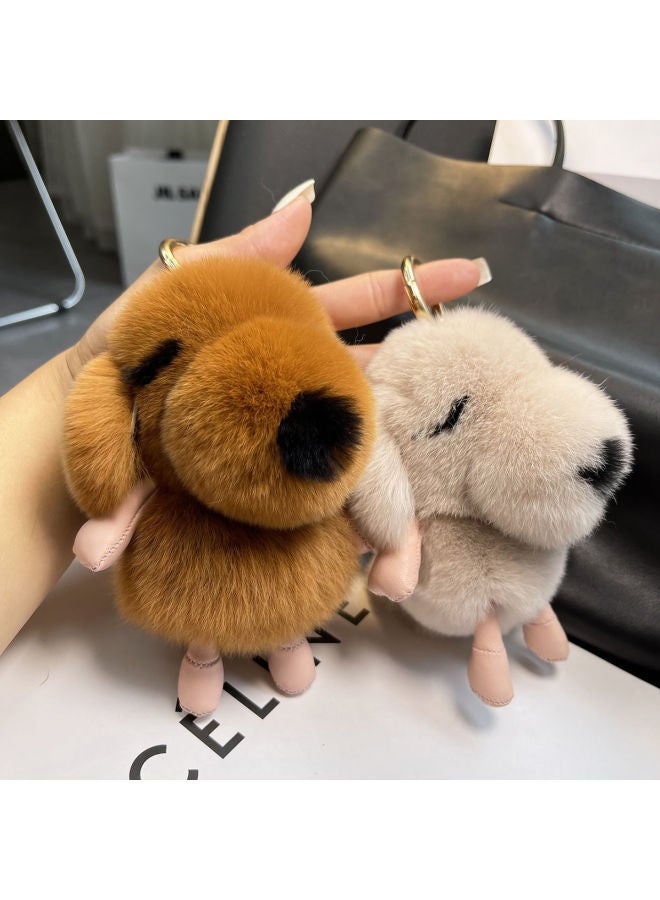 Real Rex Rabbit Fur Dog Car Keychain Pendant Personalized Creative Internet Celebrity Cute White Dog Plush Bag Pendant-Color:White - Image 2