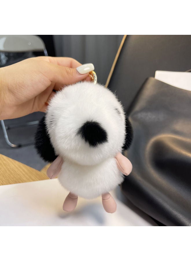 Real Rex Rabbit Fur Dog Car Keychain Pendant Personalized Creative Internet Celebrity Cute White Dog Plush Bag Pendant-Color:White - Image 1