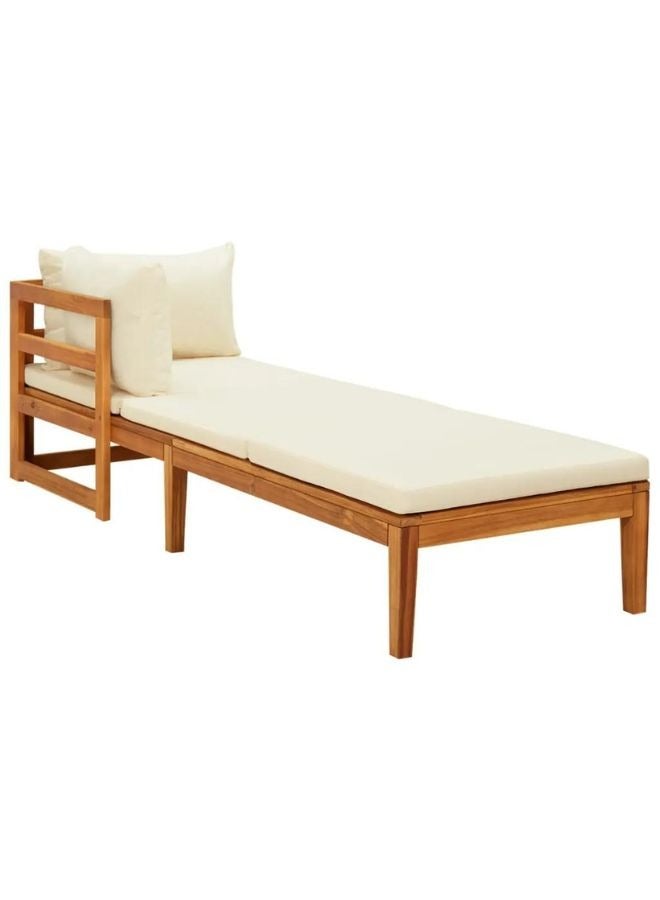 vidaxl vidaXL Sun Lounger with 1 Armrest Cream White Solid Acacia Wood - Image 1