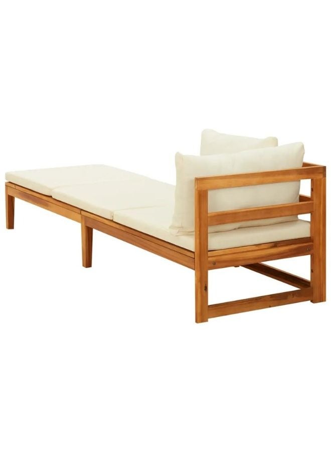 vidaxl vidaXL Sun Lounger with 1 Armrest Cream White Solid Acacia Wood - Image 2