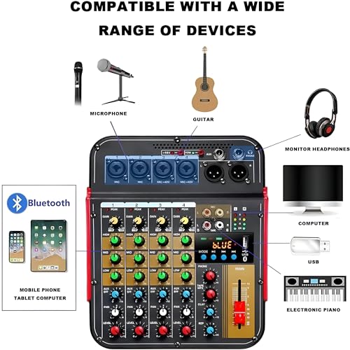 Powerpak MG-4 6-Channel Audio Mixer, Sound Board Mixing Console | 48V Phantom Power, MP3,Bluetooth,Echoes,USB Recording and XLR Output for DJ Show,Streaming,Podcasting - Image 3