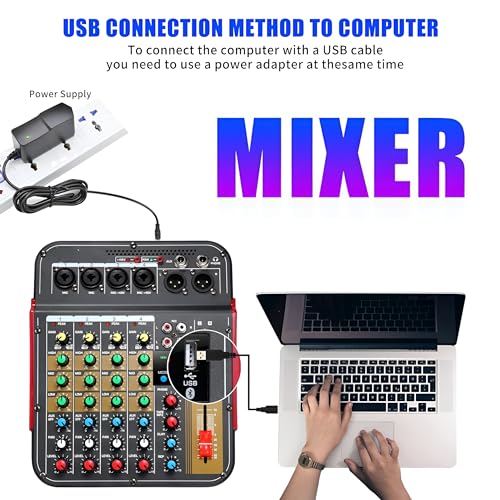 Powerpak MG-4 6-Channel Audio Mixer, Sound Board Mixing Console | 48V Phantom Power, MP3,Bluetooth,Echoes,USB Recording and XLR Output for DJ Show,Streaming,Podcasting - Image 4