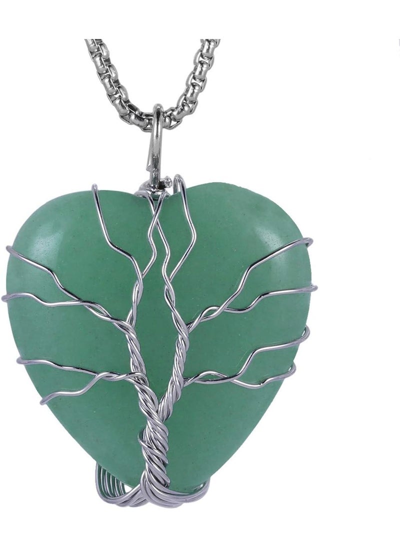 SUNYIK SUNYIK Natural Green Aventurine Crystal Pendant Necklace for Women, Handmade Copper Wire Wrapped Heart Love Healing Reiki Crystal Jewelry 