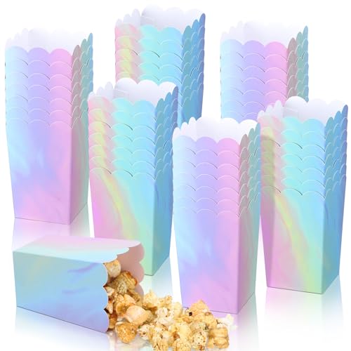 MotiMind 60 Pcs Mini Pastel Popcorn Boxes 2 09 x 2 44 x 3 94 Inch Pink Iridescent Holographic Paper Popcorn Bags Disposable Candy Snacks Treat Container for Birthday Wedding Party Favors - Image 1