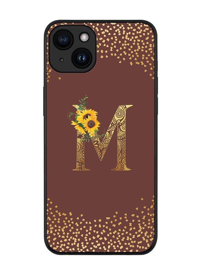 Stylizedd Cover for iPhone 15 Plus Case Rugged Black Slim fit Flexible Protective Phone CasesCustom Monogram Initial Letter Floral Pattern Alphabet - M (Brown) - Image 1