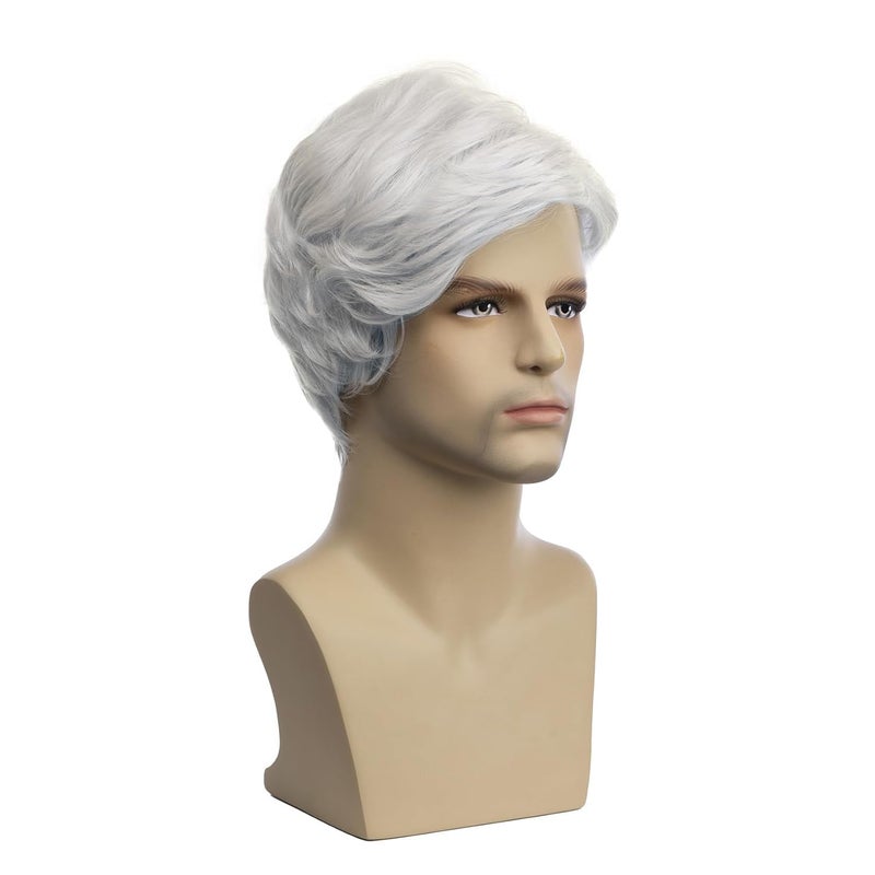 Baruisi Men Wigs Short White Wig Synthetic Heat Resistant Natural Halloween Cosplay Hair - Image 3
