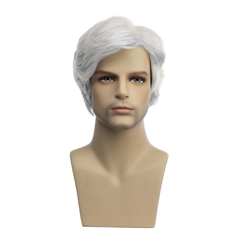 Baruisi Men Wigs Short White Wig Synthetic Heat Resistant Natural Halloween Cosplay Hair - Image 2