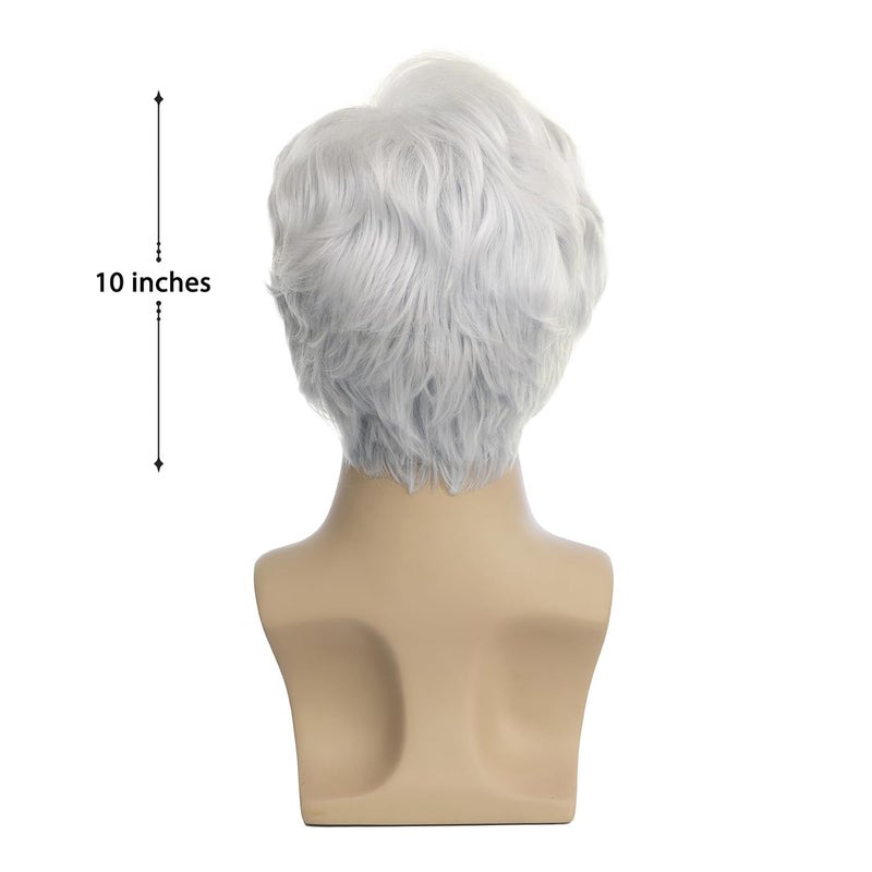 Baruisi Men Wigs Short White Wig Synthetic Heat Resistant Natural Halloween Cosplay Hair - Image 4