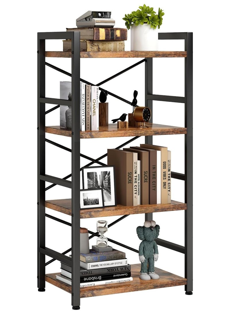 تشولوفز رف الكتب ، خزانة كتب صناعية 4 مستويات ، خزانة الكتب الصغيرة ، منظم تخزين رف الكتب الريفية لغرفة المعيشة وغرفة النوم ورف تخزين المكاتب المنزلية - Image 1