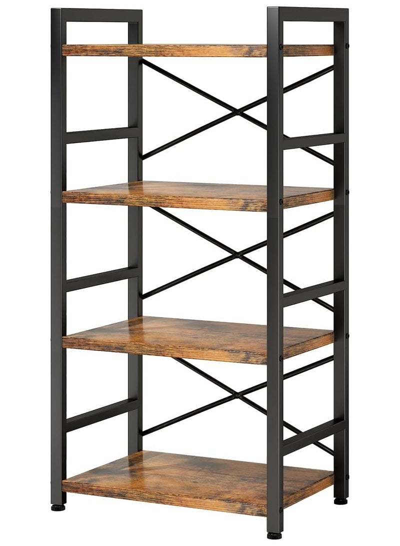 تشولوفز رف الكتب ، خزانة كتب صناعية 4 مستويات ، خزانة الكتب الصغيرة ، منظم تخزين رف الكتب الريفية لغرفة المعيشة وغرفة النوم ورف تخزين المكاتب المنزلية - Image 3