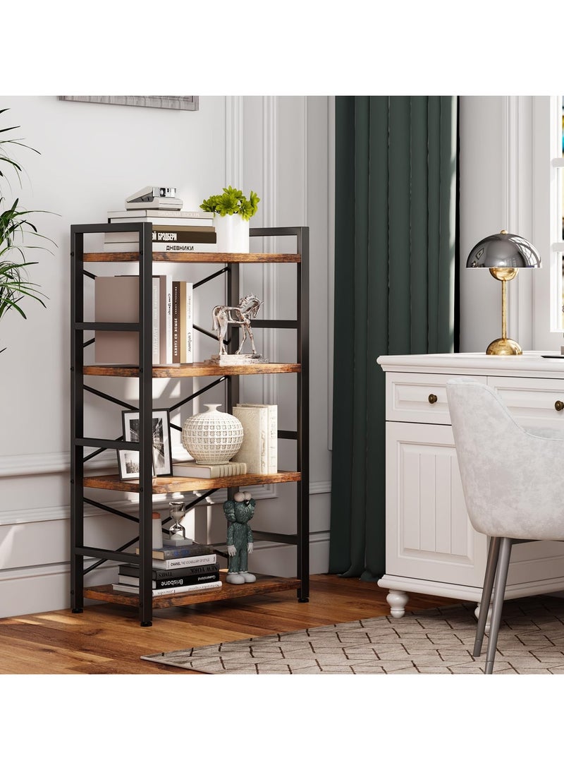 تشولوفز رف الكتب ، خزانة كتب صناعية 4 مستويات ، خزانة الكتب الصغيرة ، منظم تخزين رف الكتب الريفية لغرفة المعيشة وغرفة النوم ورف تخزين المكاتب المنزلية - Image 4