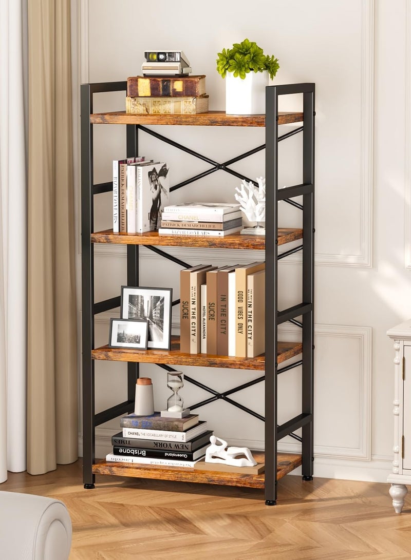 تشولوفز رف الكتب ، خزانة كتب صناعية 4 مستويات ، خزانة الكتب الصغيرة ، منظم تخزين رف الكتب الريفية لغرفة المعيشة وغرفة النوم ورف تخزين المكاتب المنزلية - Image 5