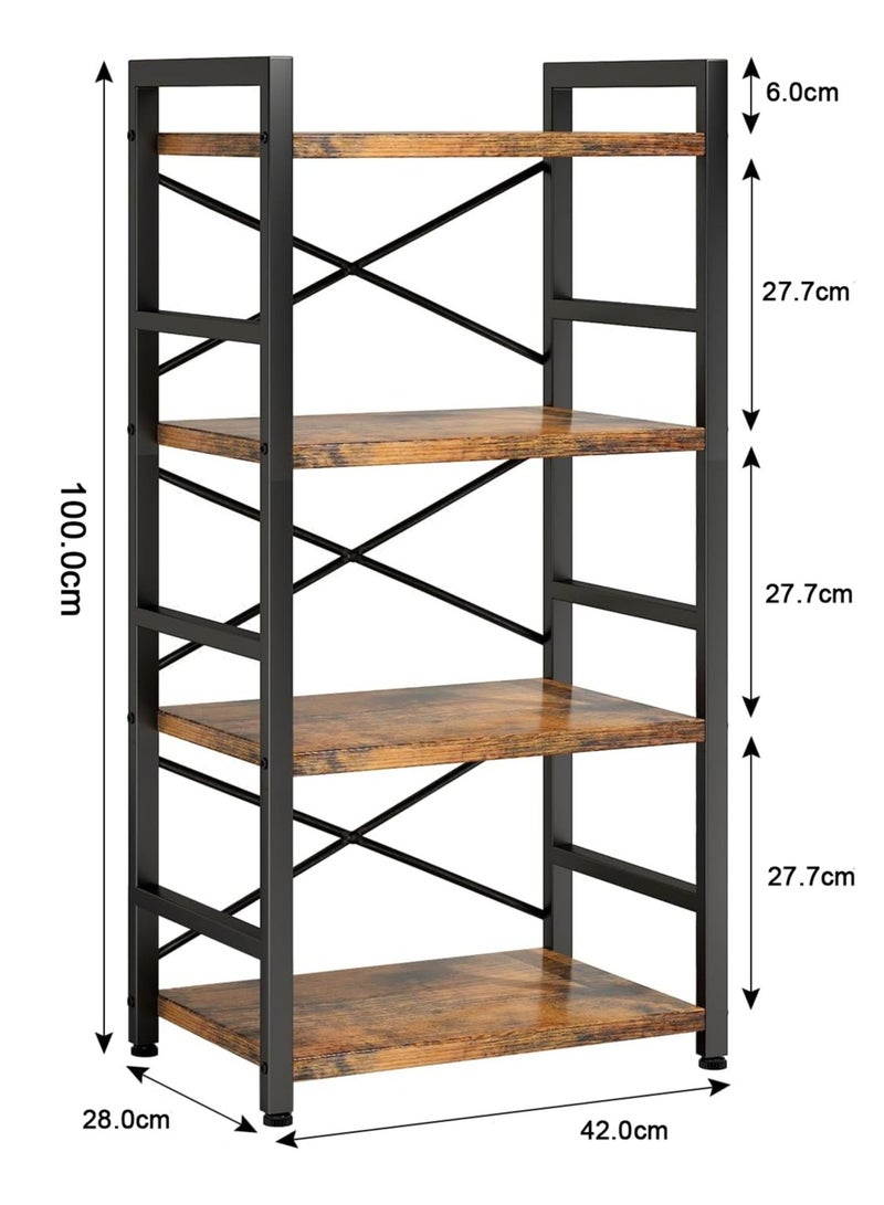 تشولوفز رف الكتب ، خزانة كتب صناعية 4 مستويات ، خزانة الكتب الصغيرة ، منظم تخزين رف الكتب الريفية لغرفة المعيشة وغرفة النوم ورف تخزين المكاتب المنزلية - Image 2