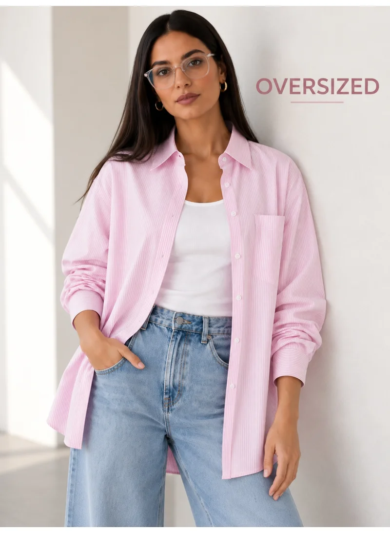 Victor And Jane Ladies Oversized Fit Fine Stripe Shirt
