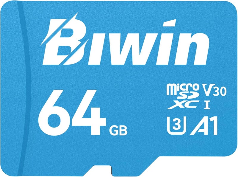 بطاقة Biwin MS100 Micro SDXC سعة 64 جيجابايت UHS-I U3/V30، سرعة قراءة تصل إلى 100 ميجابايت/ثانية، لألعاب NS/GoPro/كاميرات السيارة/كاميرات الحركة - Image 1